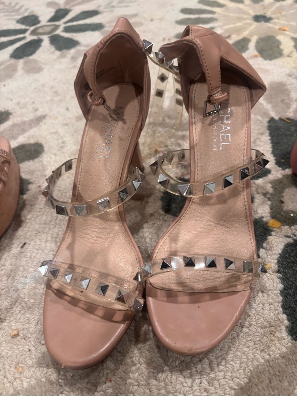 Michaels Blush Pink Studded Clear-Strap Heels